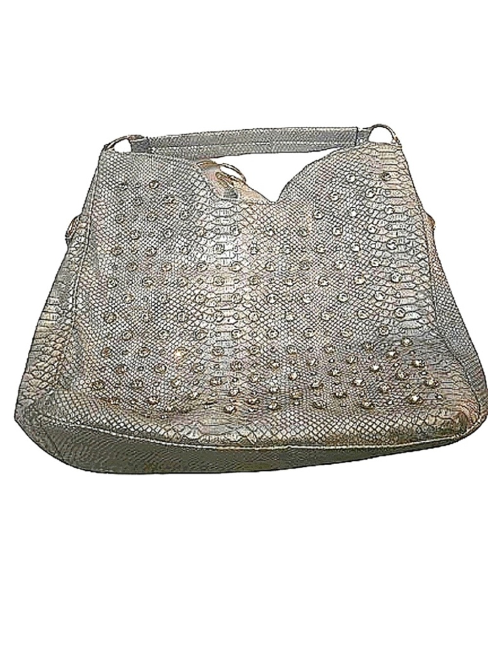 Large Silver Rhinestone Snakeprint Hobo Bag
